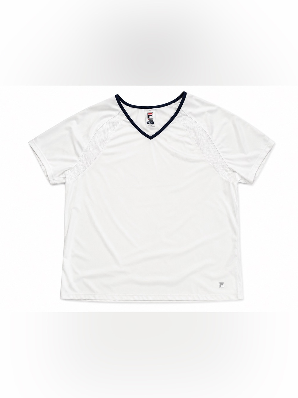 Fila Men’s White V-Neck Athletic Tee with Navy Trim